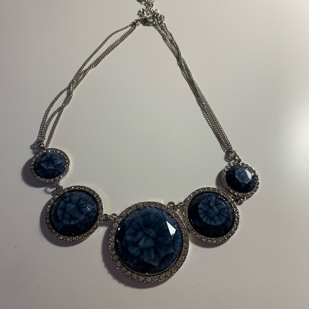 Silver necklace w/Blue circles